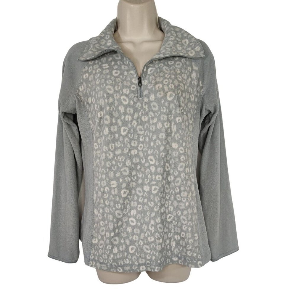 Columbia Fleece 1/4 Zip Jacket Women Size M Grey Leopard Animal Print FLAWS